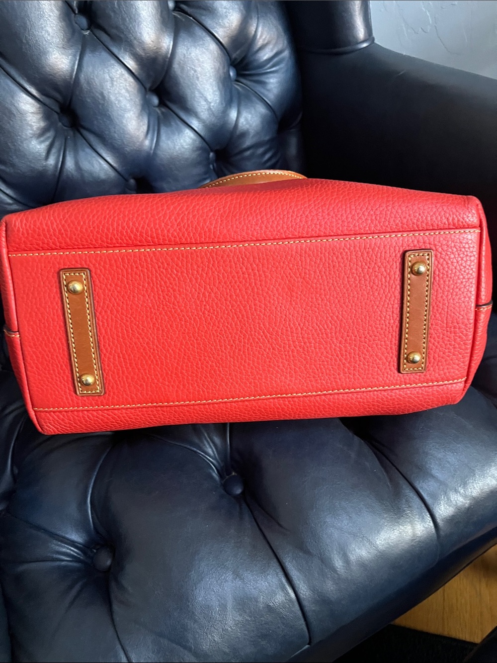 Dooney & Bourke Red Pebbled Leather Satchel with Brown Trim - Picture 4 of 12